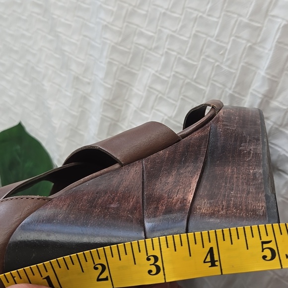 Diane Von Furstenberg Brown Leather Wedge Sandals Eclectic Minimalist - Picture 9 of 12